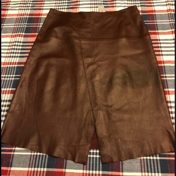 Mock Wrap Real Leather Skirt - Picture 10 of 13